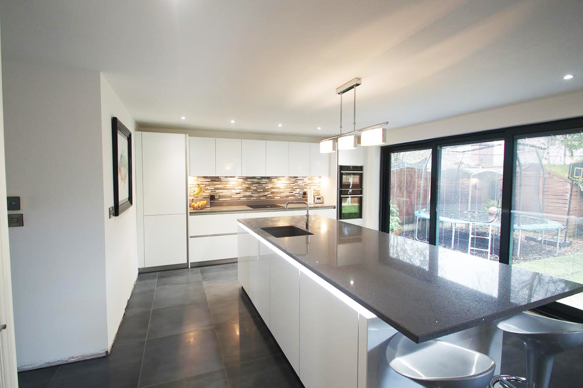 Custom fitted German Kitchen in Crystal White High Gloss in Ellesmere Park, Eccles, Manchester